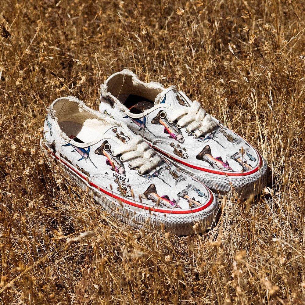 VANSZA collaboration sneakers featuring patterned canvas designs